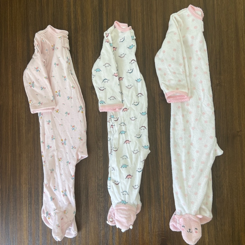 BABY GIRL PAJAMA FOOTSIES LONG SLEEVE SET OF 3 FALL FASHION CUTE CARTERS 9 MONTH